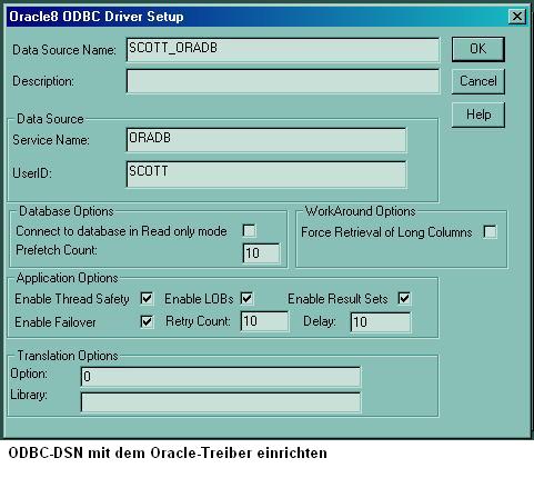 ODBC-DSN für Oracle-Zugriff einrichten
