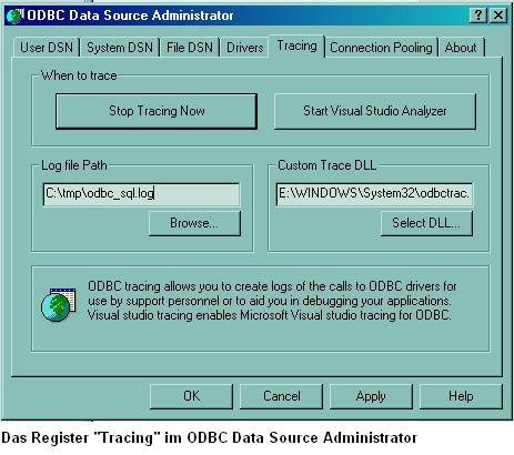 Tracing im ODBC Data Source Administrator aktivieren