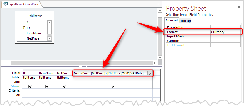 Query Designer with calculation and format property