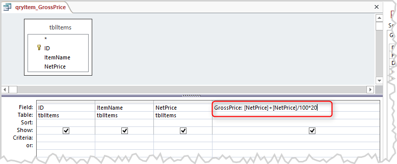 Query with gross price calculation