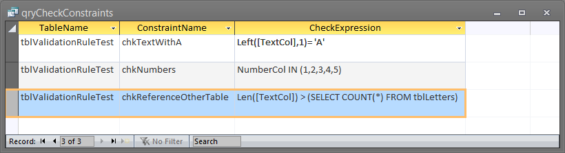 Check Constraints aus der MSysObjects Tabelle abgefragt