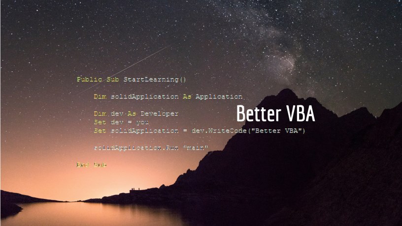 Stars and shooting star in a mountain sky - Better VBA Title Image