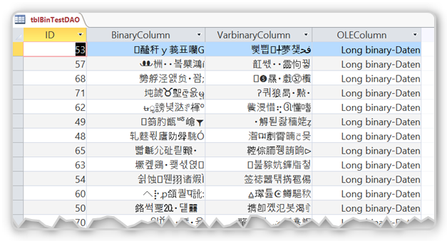 Binary data displayed in an Access Table