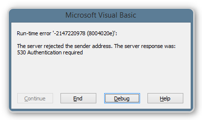 Screenshot of error message '530 Authentication required'