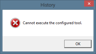  “Cannot execute the configured tool.” error message