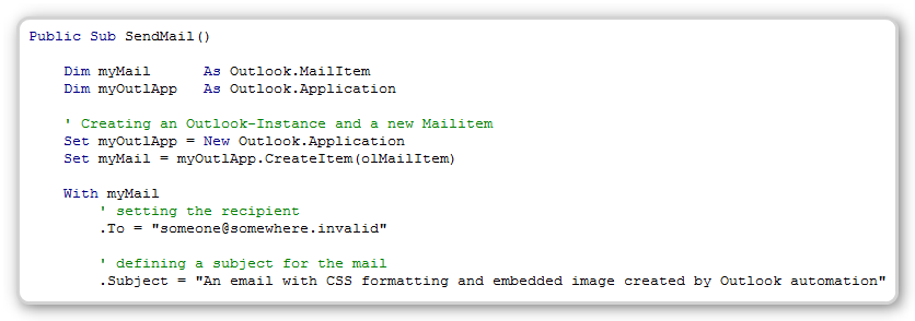 VBA code to create an Outlook Mailitem