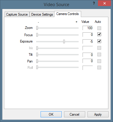 Dialog - Video Source - Camera Controls