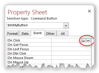 Screenshot of Access Form Design Property Sheet