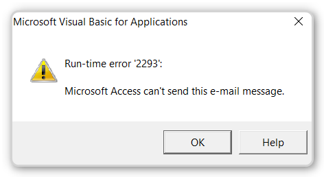 Microsoft Access can't send this email message