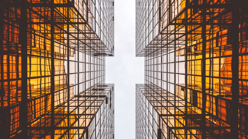 Article Header, Building, symmetrical view to sky