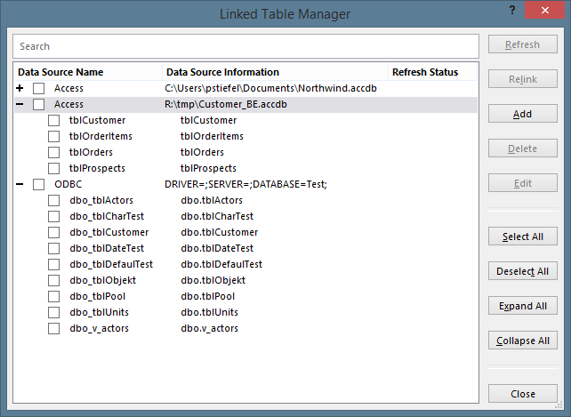 Neuer Linked Table Manager in Access 2016/365