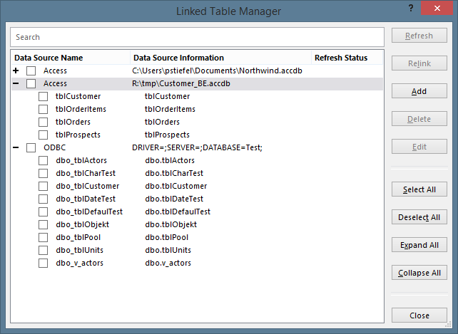 New Linked Table Manager in Access 2016/365