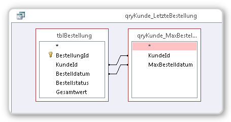 Verknüpfung über mehrere Felder im Entwurf der Auswahlabfrage