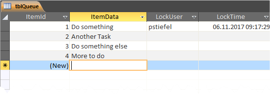 Sample queue table with data