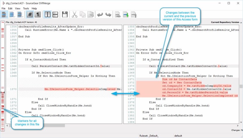 Differences in form shown by Sourcegear DiffMerge