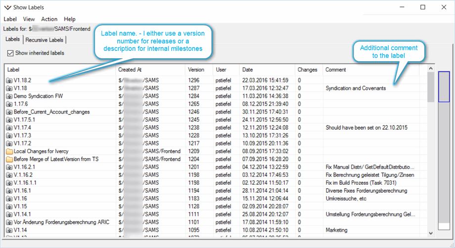 Sourcegear Vault list of Labels