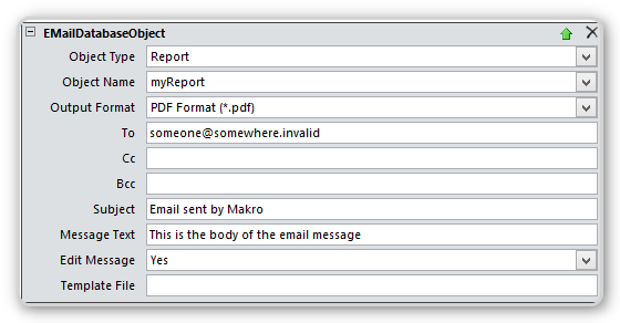 Screenshot of the EmailDatabaseObject Macro-Action