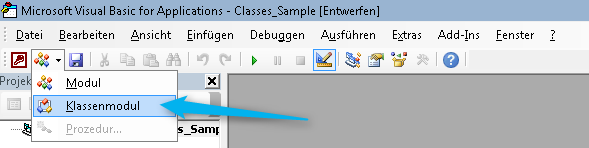 Button in der Symbolleiste für neues Klassenmodul
