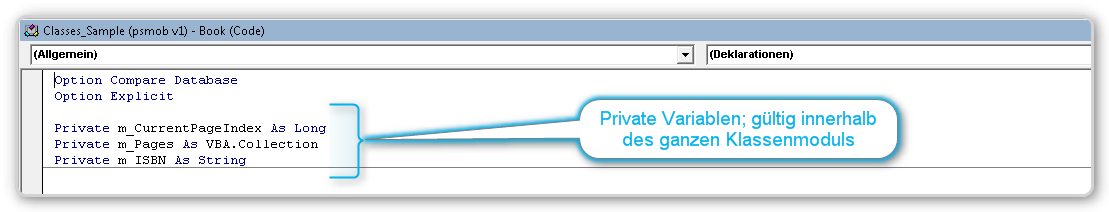 Deklaration Privater Variablen in einem VBA Klassenmodul