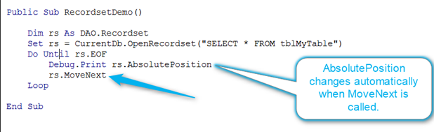 usage of the DAO.Recordset object in VBA