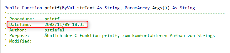 Screenshot des Datums meiner urspr&¨lichen printf function