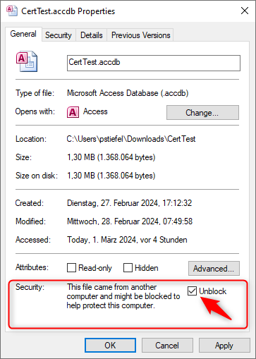 Unblock checkbox in Windows Explorer File Properties dialog