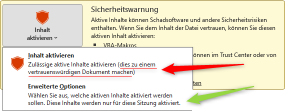 Erweiterte Optionen fuer Benutzer um auf die Sicherheitswarnung zu reagieren.